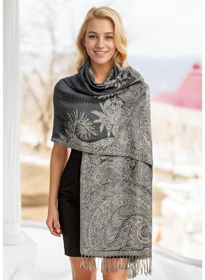 Achillea وشاح باهظ عكسي مزخرف بتصميم بايسلي – شالات هندية غريبة ولفائف لفستان المساء، المهرجانات، جميع المواسم - Image 4