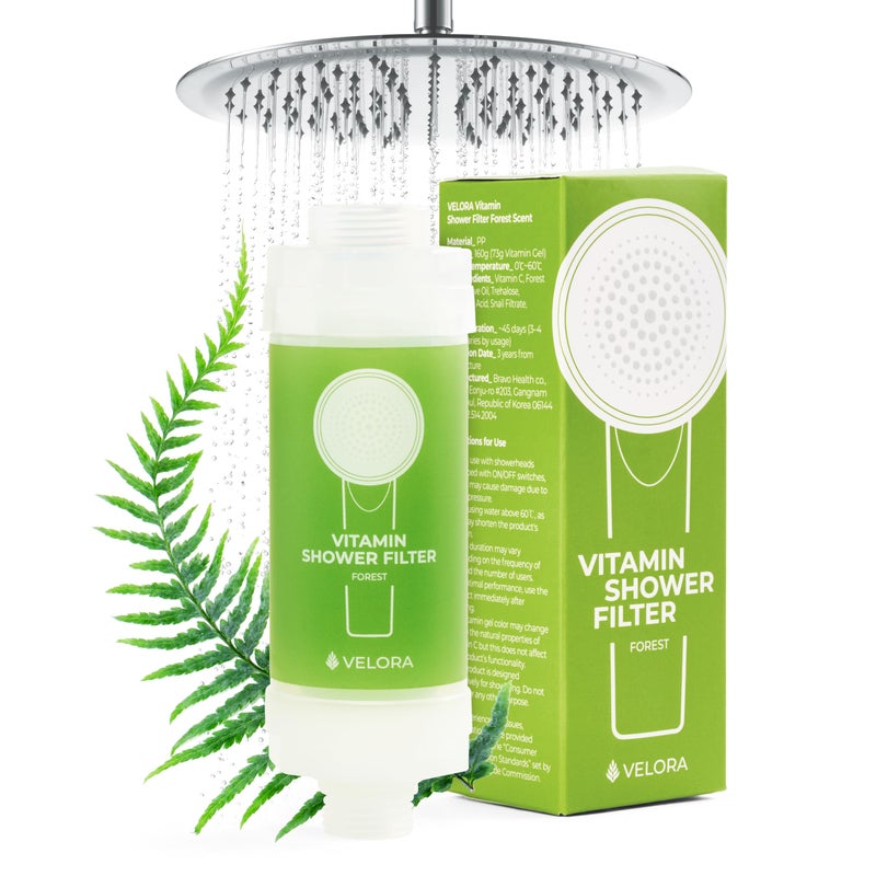 VELORA Vitamin C Shower Filter and Water Softener for Hard Water Aromatherapy Shower Head Attachment Universal Fit Easy to Install Reduces Dry Itchy Skin and Nourish Hair ForestScented - Image 2