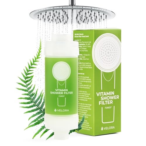 VELORA Vitamin C Shower Filter and Water Softener for Hard Water Aromatherapy Shower Head Attachment Universal Fit Easy to Install Reduces Dry Itchy Skin and Nourish Hair ForestScented - Image 1