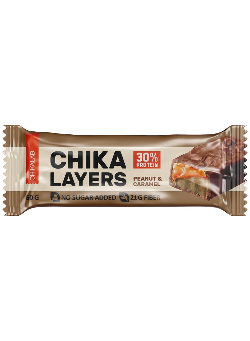 Chikalab Chika Layers Chocolate Protein Bar with Peanut & Caramel No Sugar Added 12x60g - Image 2
