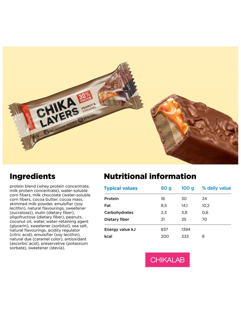 Chikalab Chika Layers Chocolate Protein Bar with Peanut & Caramel No Sugar Added 12x60g - Image 3