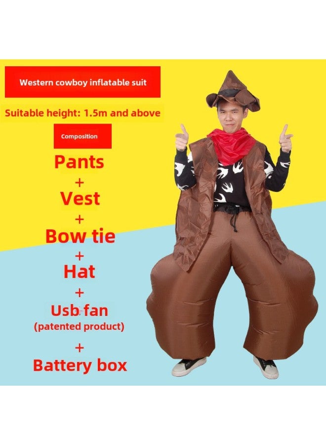 Funny Costume Funny Cartoon Doll Costume Party Party West Denim Gunman Dress Up Inflatable Clothes Pants-Color:Western Cowboy—adult  - Image 1