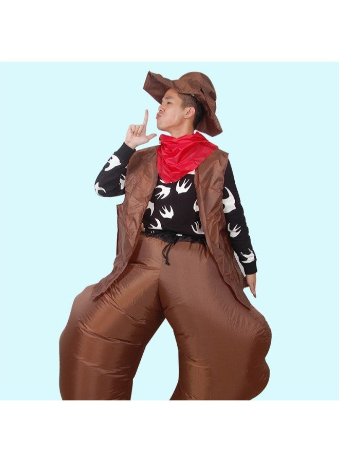 Funny Costume Funny Cartoon Doll Costume Party Party West Denim Gunman Dress Up Inflatable Clothes Pants-Color:Western Cowboy—adult  - Image 3