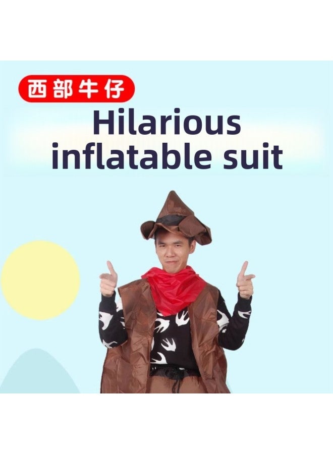 Funny Costume Funny Cartoon Doll Costume Party Party West Denim Gunman Dress Up Inflatable Clothes Pants-Color:Western Cowboy—adult  - Image 2