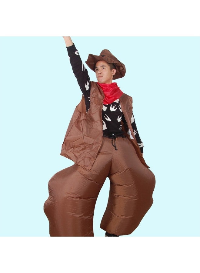 Funny Costume Funny Cartoon Doll Costume Party Party West Denim Gunman Dress Up Inflatable Clothes Pants-Color:Western Cowboy—adult  - Image 4