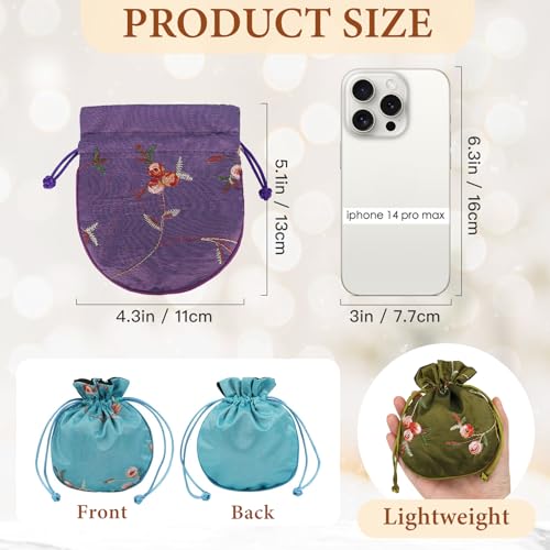 kilofly 12 Silk Coin Purse Drawstring Floral Embroidered Jewelry Bag Gift Pouch - Image 2