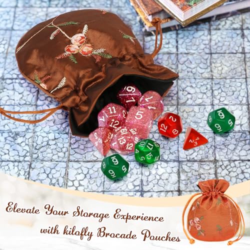 kilofly 12 Silk Coin Purse Drawstring Floral Embroidered Jewelry Bag Gift Pouch - Image 5
