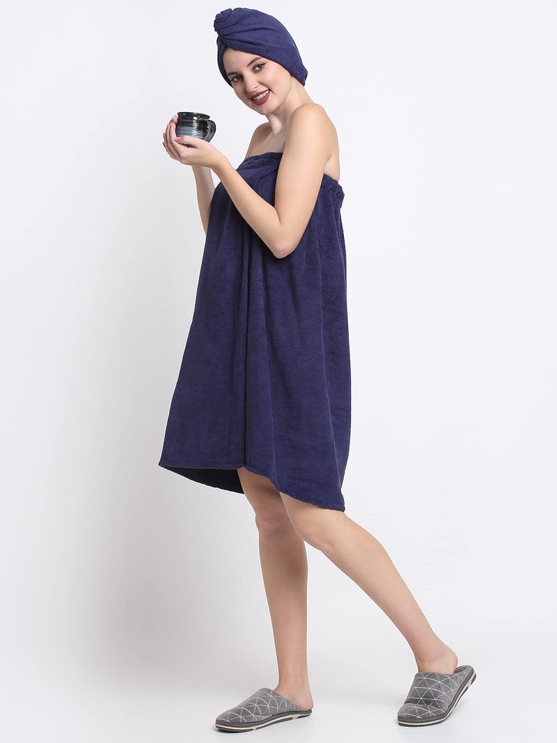 CREEVA Luxury 100% Terry Cotton Velour Women's Hair Wrap Towel 380 GSM, High Absorbent, Soft Velvet and Quick-Dry, Free Size Bath Hair Cup -Navy Blue - Image 4