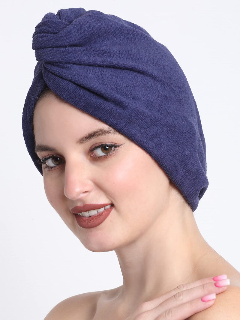 CREEVA Luxury 100% Terry Cotton Velour Women's Hair Wrap Towel 380 GSM, High Absorbent, Soft Velvet and Quick-Dry, Free Size Bath Hair Cup -Navy Blue - Image 2