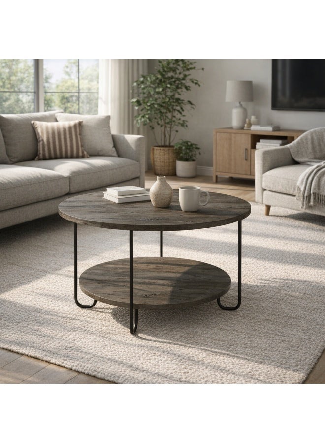 Mourah Home Corro Modern Round Coffee Table Centre Table For Living Room Office Industrial Sofe Table With Metal Legs Versatile Design| For Small Spaces Living Room Bedroom|45X80X80Cm | Dark Brown- 2 Years Warranty - Image 1