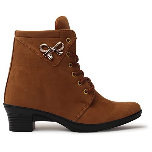 KRAFTER Women's And Girls Classic Winter Suede velvet High heel Boots Casual, Outdoor and Holiday Outings-Brown-Suede-M071-39 - Image 3