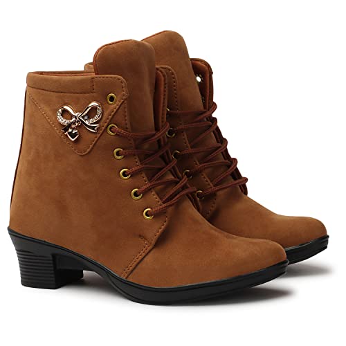 KRAFTER Women's And Girls Classic Winter Suede velvet High heel Boots Casual, Outdoor and Holiday Outings-Brown-Suede-M071-39 - Image 1