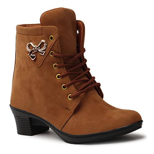 KRAFTER Women's And Girls Classic Winter Suede velvet High heel Boots Casual, Outdoor and Holiday Outings-Brown-Suede-M071-39 - Image 2