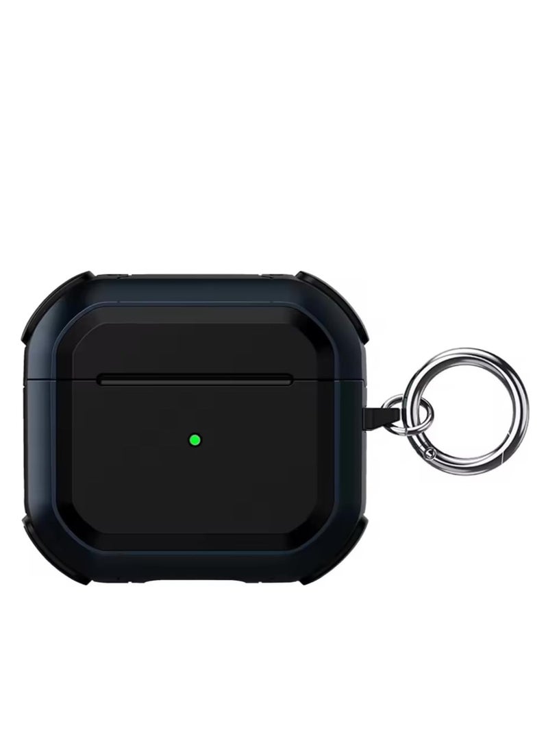 Case for AirPods 4 Case, Compatible with AirPods 4th Generation Case (2024) (USB-C), Drop Protection Cover with Keychain, Litchi Faux Leather, Shock-Proof Protective Case  Blue Black - Image 1