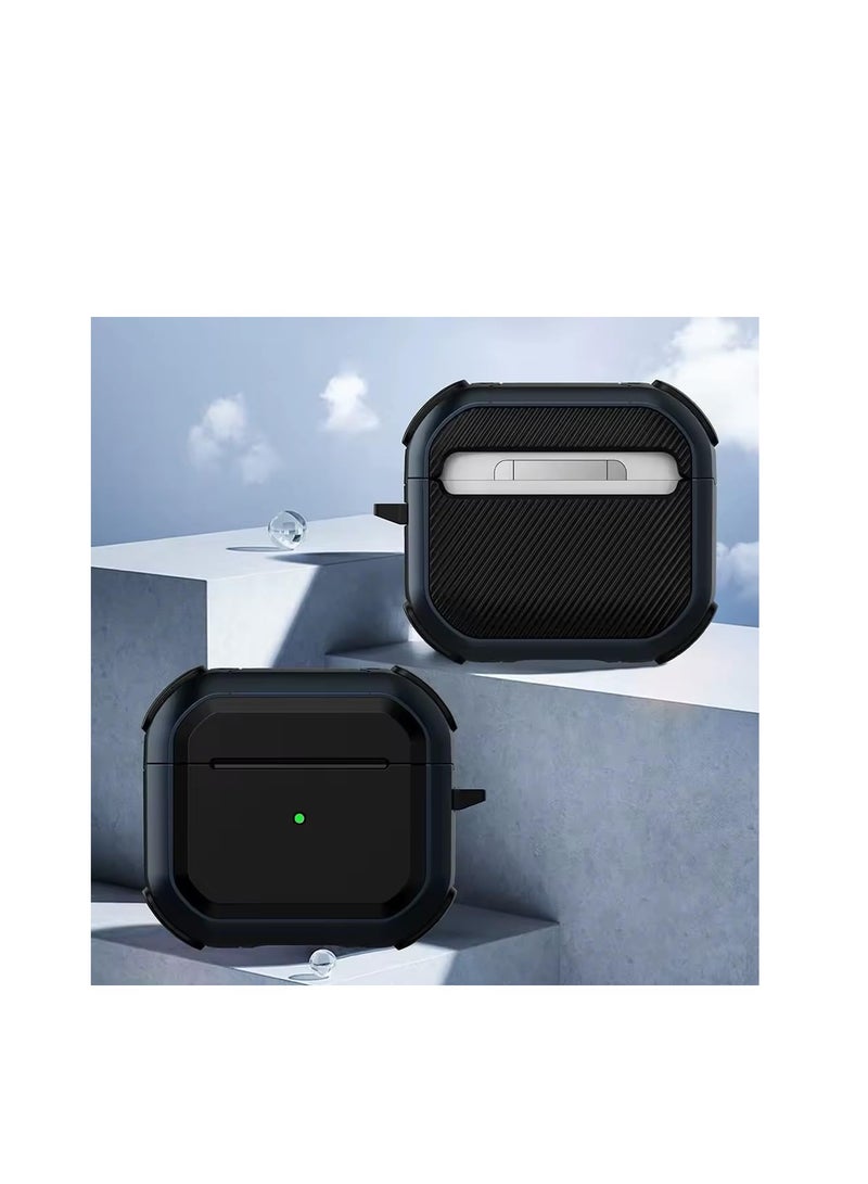 Case for AirPods 4 Case, Compatible with AirPods 4th Generation Case (2024) (USB-C), Drop Protection Cover with Keychain, Litchi Faux Leather, Shock-Proof Protective Case  Blue Black - Image 2