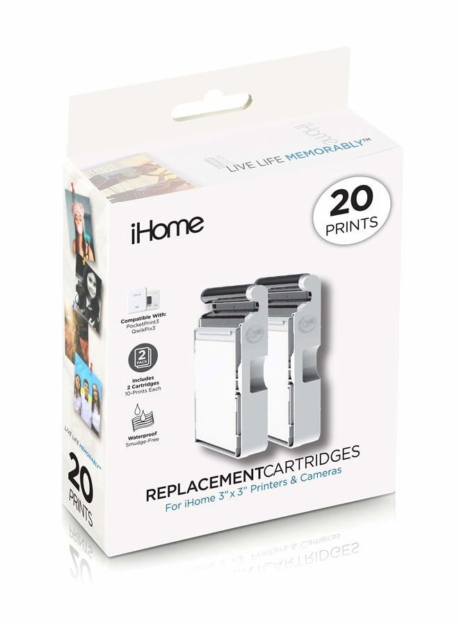 iHome 2-Pack of 3x3 Inch Ink+Square Paper Cartridge (20 Prints Total) (IHC33-20) - Image 1