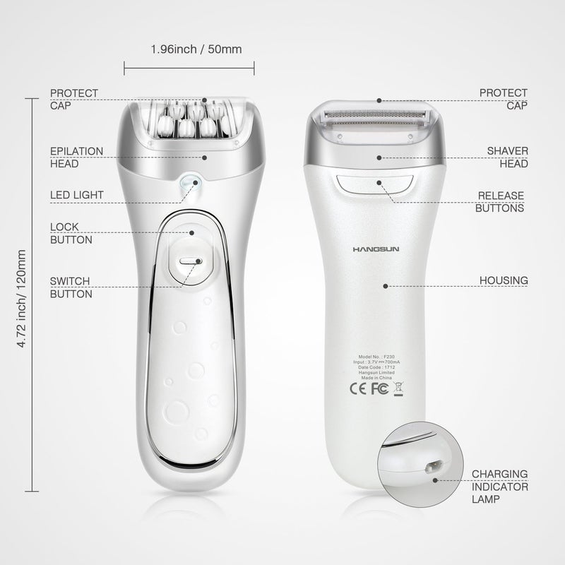 Hangsun Epilators for Women 2 in 1 Cordless Epilator and Electric Lady Shaver F230 Rechargeable Hair Removal Kit for Face Bikini Leg Arms - Image 5