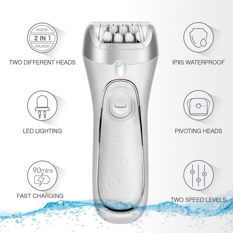 Hangsun Epilators for Women 2 in 1 Cordless Epilator and Electric Lady Shaver F230 Rechargeable Hair Removal Kit for Face Bikini Leg Arms - Image 2