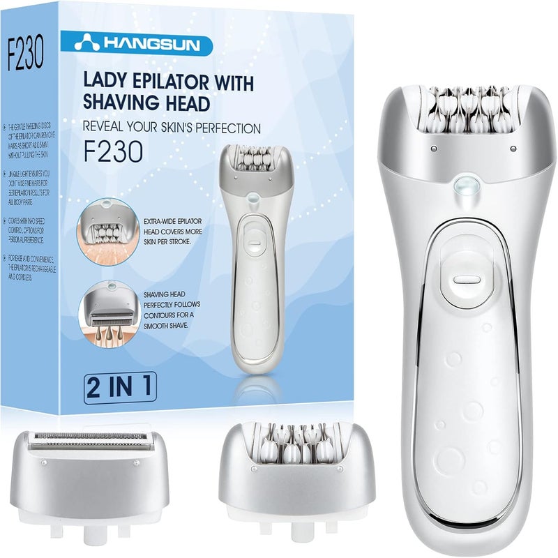 Hangsun Epilators for Women 2 in 1 Cordless Epilator and Electric Lady Shaver F230 Rechargeable Hair Removal Kit for Face Bikini Leg Arms - Image 1