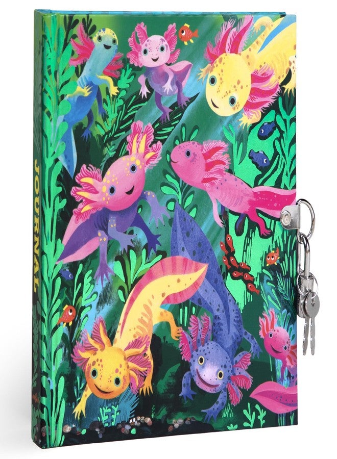 eeBoo: Axolotl Journal - Includes Lock & Keys, 176 Lined Pages, Stetch & Take Notes, 6.25 x 5.5, Foil Cover Salamander-Themed Diary, Kids & Teens - Image 1