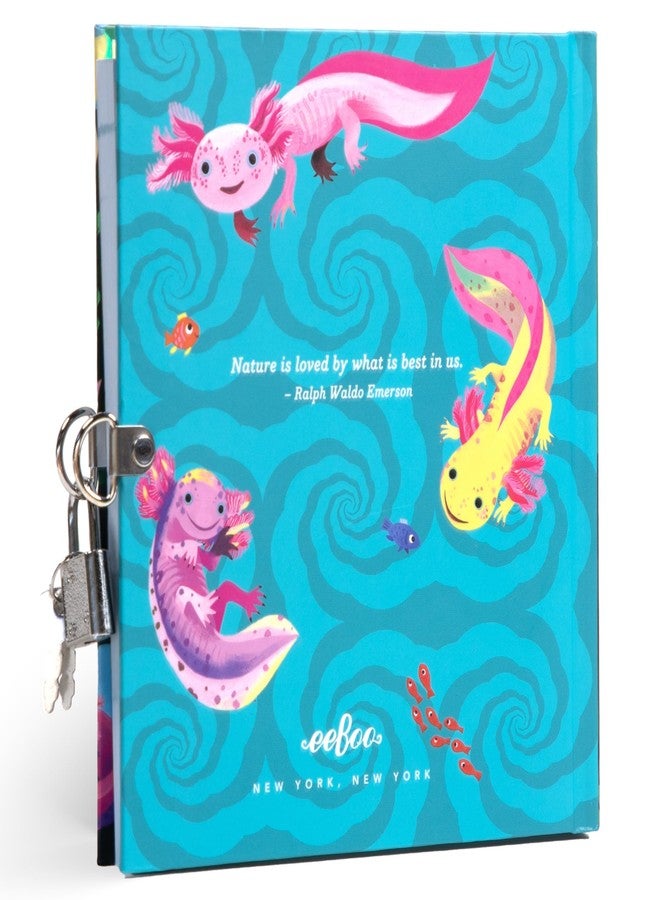 eeBoo: Axolotl Journal - Includes Lock & Keys, 176 Lined Pages, Stetch & Take Notes, 6.25 x 5.5, Foil Cover Salamander-Themed Diary, Kids & Teens - Image 2