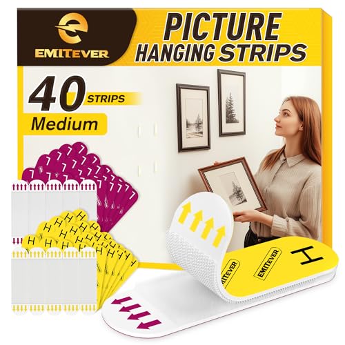 EMITEVER Picture Hanging Strips Heavy Duty, Damage Free Picture Hangers for Walls, Picture Hanging Kit, Hanging Hooks Without Nails, Medium Adhesive Wall Strips for Poster Sticky 20-Pairs (40 Strips) - Image 1
