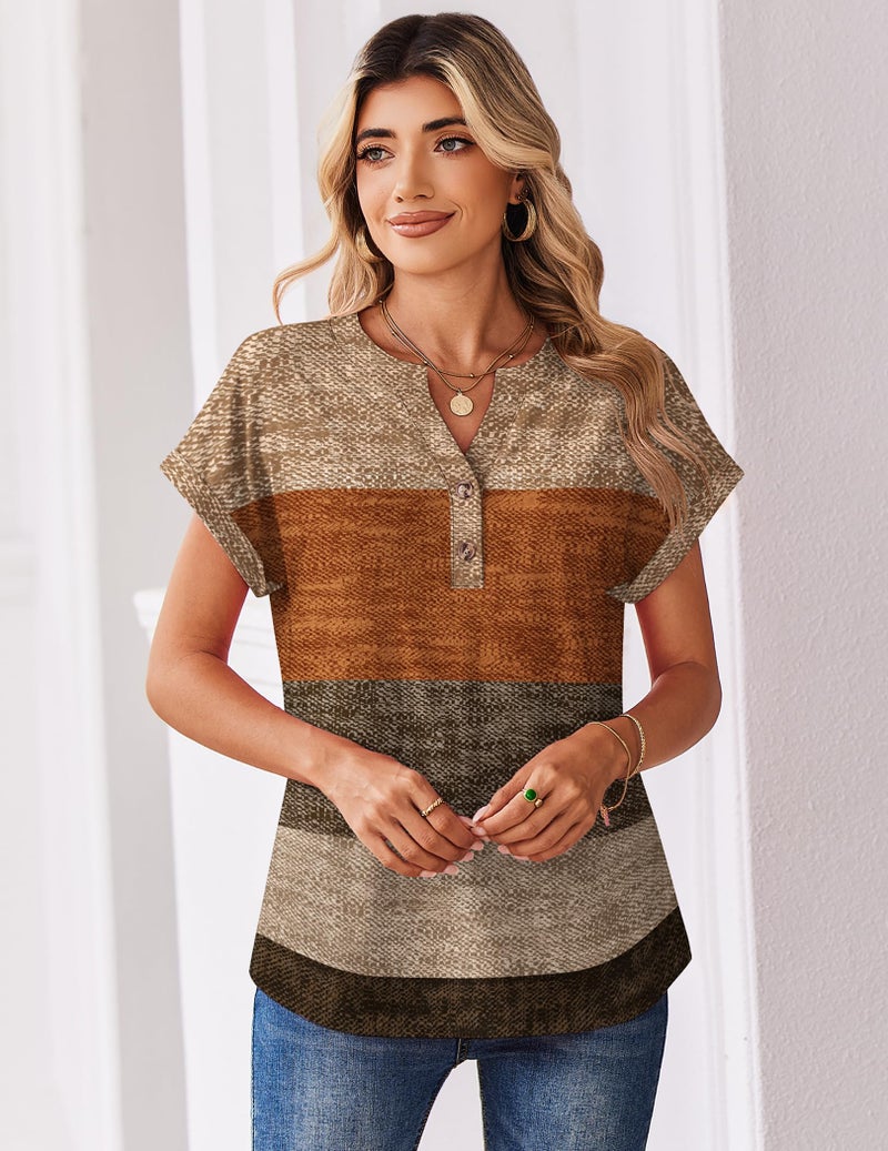 Zeagoo Women Striped Tops Short Sleeve Summer Shirts Dressy Casual V Neck Button Blouses Trendy Work Tee - Image 4