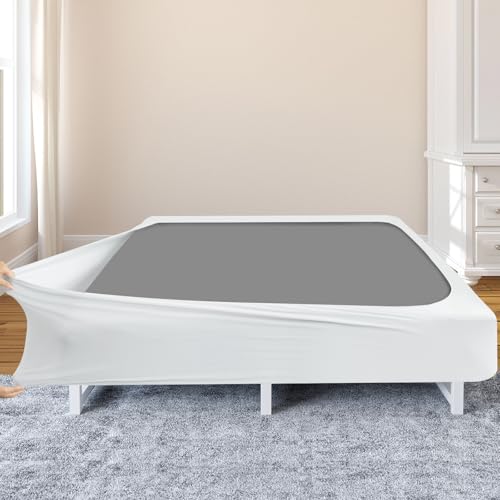 Magik & Kover Box Spring Cover Queen Size - Jersey Knit & Stretchy Wrap Around 4 Sides of The Box Spring, Alternative for Bed Skirt, Ultra Soft, Wrinkle & Fading Resistant, White - Image 1