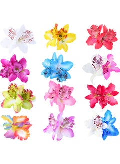 Lawie Lawie 12 Pack Fake Artificial Silk Orchid Flower Hair Clips Floral Barrettes With Alligator Brooch Pins Tropical Hair Pieces Tailand Beach Holiday Wedding Hairstyle Hawaiian Party for Women Girl 