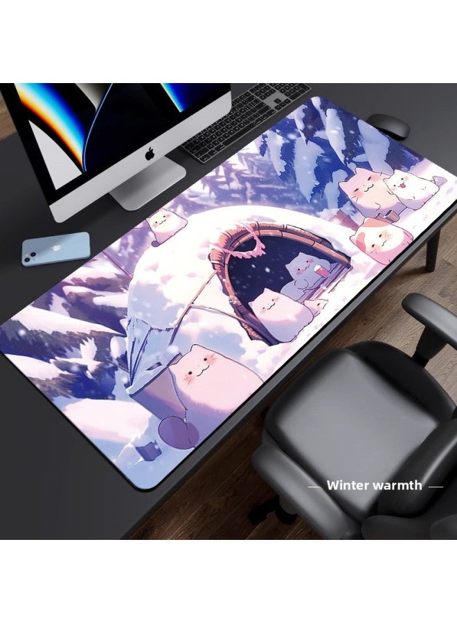 Oversized Mouse Pad Computer Desk Pad Cad Office Shortcuts Complete PS Wristband Desktop Keyboard Pad-Color:✿❀▷300x800mm-5mm-Pattern:✿❀▷the Warmth Of Winter