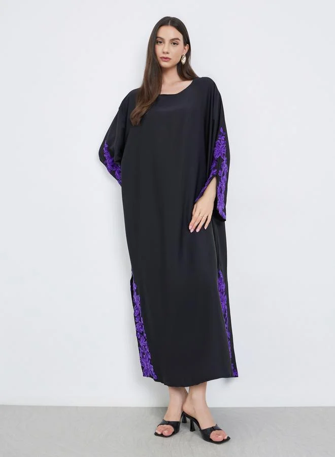 تايك تو Take Two Black Lace Insert A-Line Abaya