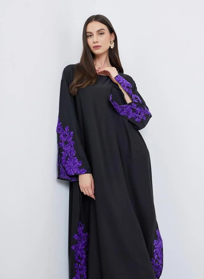 Take Two  Black Lace Insert A-Line Abaya for Women | Best Price UAE