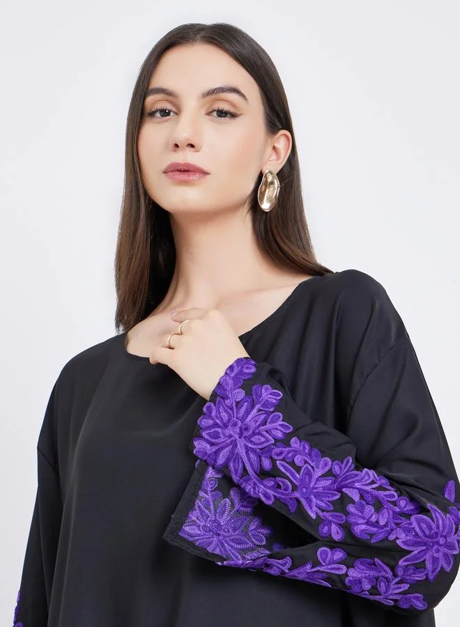 Take Two  Black Lace Insert A-Line Abaya for Women | Best Price UAE