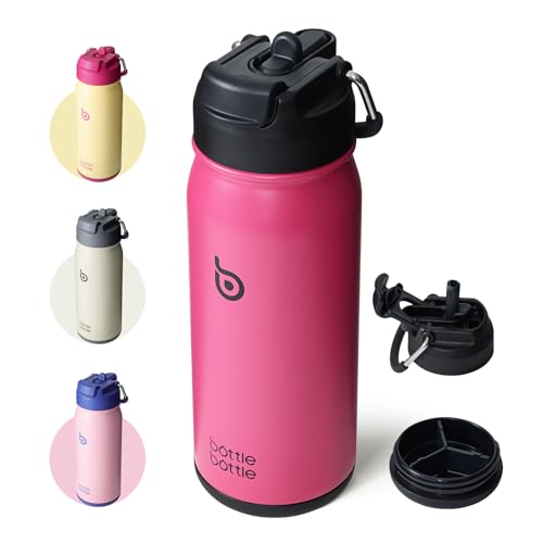 BOTTLE BOTTLE 16 oz sports water bottle stainless steel insulated kids water bottle with straw and pills holder for gifts and school (viva magenta) - Image 1
