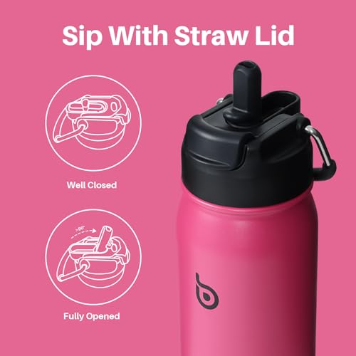 BOTTLE BOTTLE 16 oz sports water bottle stainless steel insulated kids water bottle with straw and pills holder for gifts and school (viva magenta) - Image 2