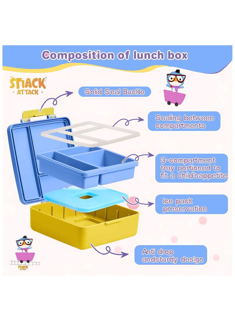 Snack attack Snack Attack Kids Bento Lunch Box with Ice Pack – Leakproof Convertible 3-5 Compartment Lunchbox with Silicone Seal – Food-Grade, BPA-Free – Penguin Design for School, Daycare, Travel Meals  - Image 2