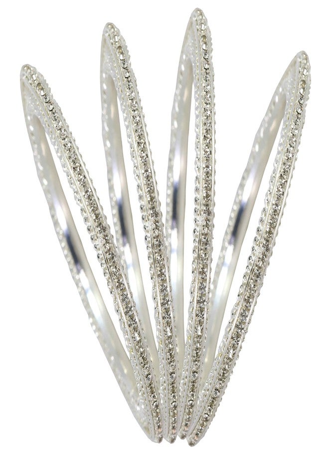 NMII Premium Gold Plated Metal American Diamond Bangles For Women & Girls | Traditional Golden Bangles | AD Stone Work | White Diamond Bangles Set For Wedding, Party, Ocassion-(MAH81-Silver-2.8) - Image 2