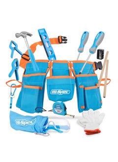 Hi-Spec 16Pc Blue Kids Tool Kit Set & Child Size Tool Belt. Real Metal Hand Tools For Diy Building, Woodwork & Construction Learning Tool Kit For Kids  - Image 1