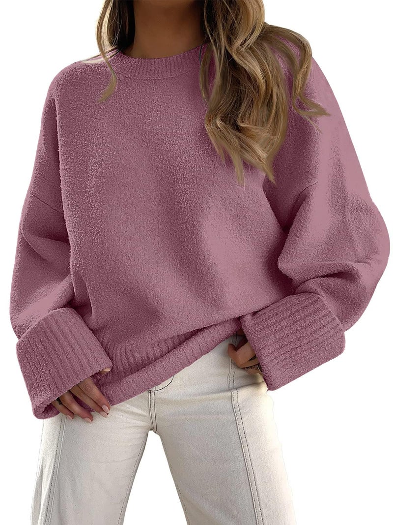 LILLUSORY Oversized Sweater Womens 2026 Fall Fashion Outfits Pullover Long Tunic Old Money Winter Cozy Clothes Cute Crewneck Trendy Knit Chunky Warm Knitted Ladies Top Mauve - Image 1