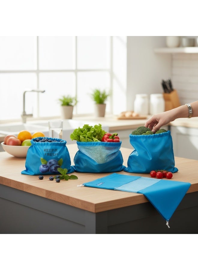 كليز أكياس كليز القابلة لإعادة الاستخدام لحفظ الفواكه والخضراوات والأعشاب طازجة | أكياس تخزين جيدة التهوية للفواكه والخضراوات والأعشاب | أكياس تسوق صديقة للبيئة، قابلة للغسل، ومُرمّزة بالألوان، مناسبة للثلاجة أو خزانة المؤن - Image 4