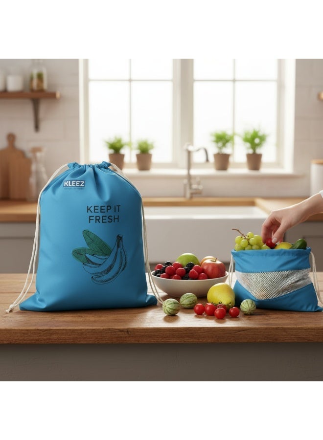 كليز أكياس كليز القابلة لإعادة الاستخدام لحفظ الفواكه والخضراوات والأعشاب طازجة | أكياس تخزين جيدة التهوية للفواكه والخضراوات والأعشاب | أكياس تسوق صديقة للبيئة، قابلة للغسل، ومُرمّزة بالألوان، مناسبة للثلاجة أو خزانة المؤن - Image 3