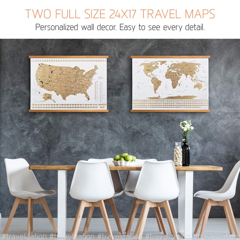 Travelization Scratch Off Travel Map World & United States National Parks 2 in 1 - Large 24x17 Quality Laminated Poster Paper - World & USA Wall Posters w/Flags, Art Coloring Pages & Scratch Tool - Traveler Gift - Image 2