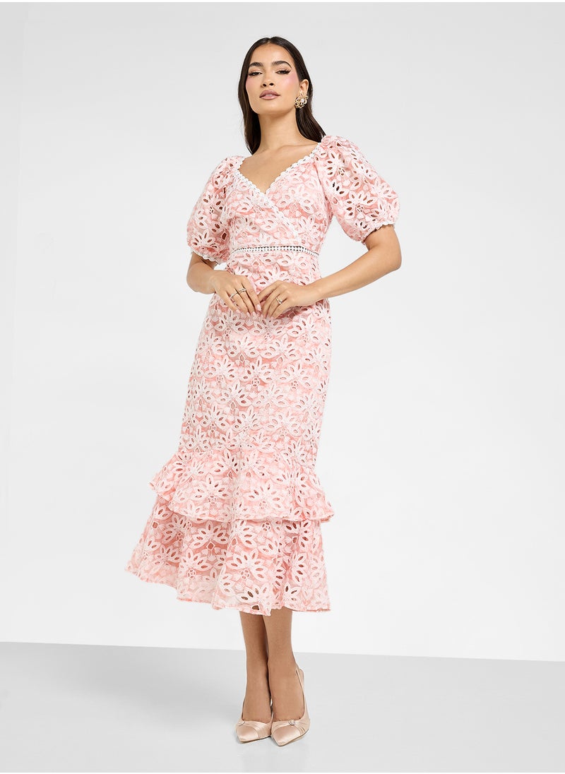 Just Me - Puff Sleeve Ruffle Dress - Image 1