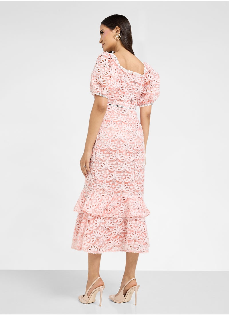 Just Me - Puff Sleeve Ruffle Dress - Image 1
