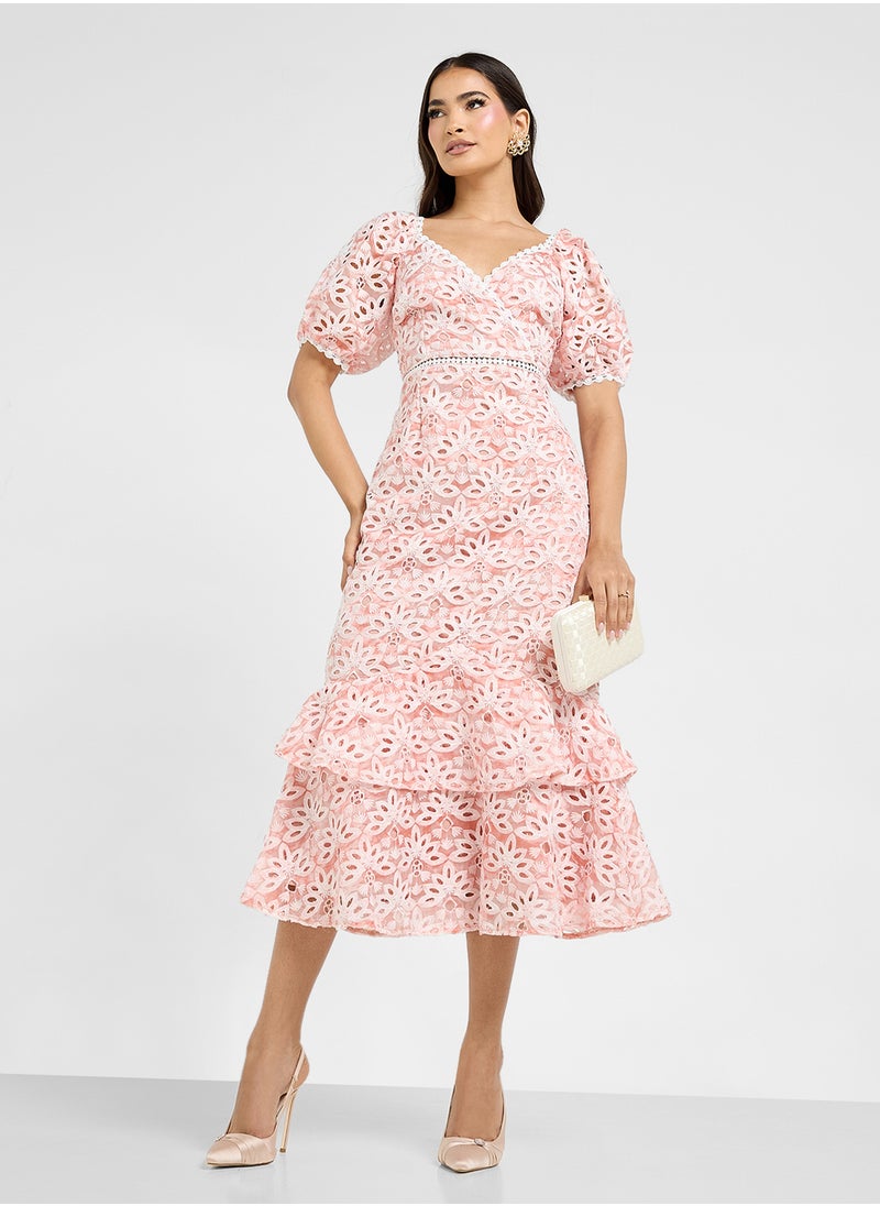 Just Me - Puff Sleeve Ruffle Dress - Image 1