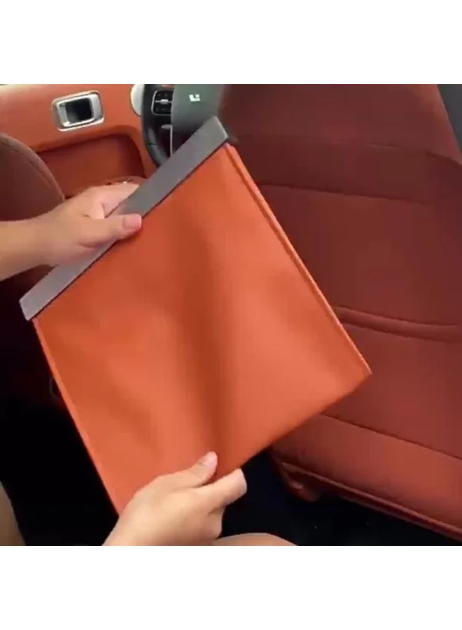 Magnetic Folding Car Trash Can Orange Large Capacity Rear Seat Storage Bin with Free Bags - Image 5