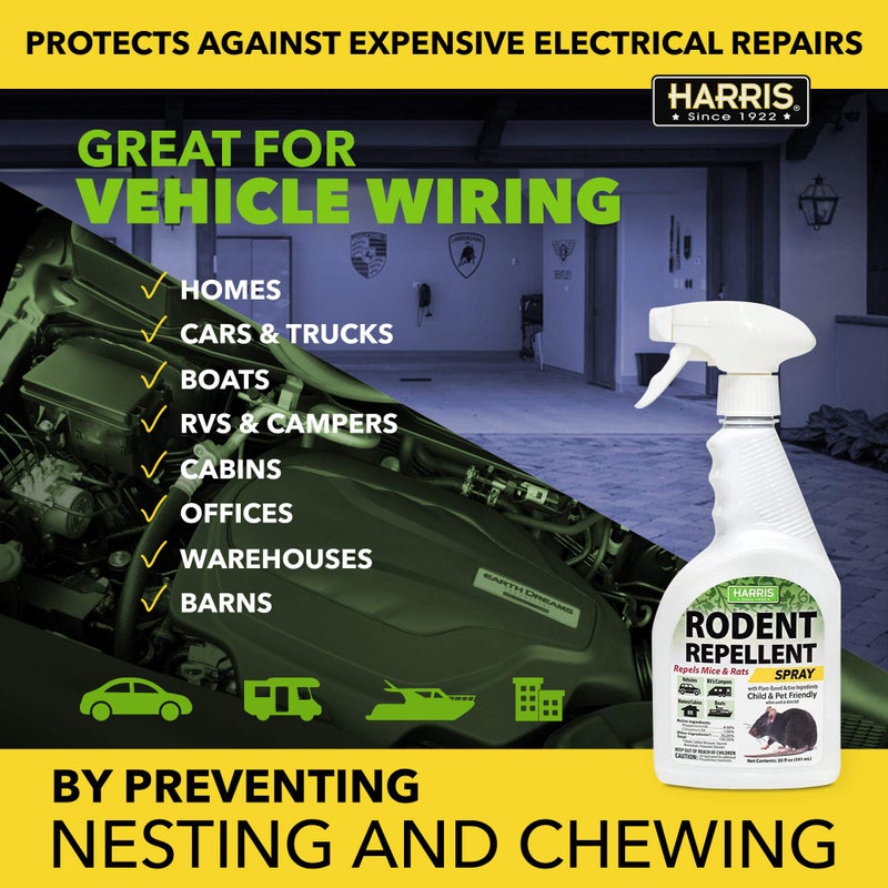 Harris هاريس زيت النعناع الفئران والقوارض رذاذ طارد للمنزل ومحركات السيارات إنسانية مصيدة فئران بديل 20oz - Image 3