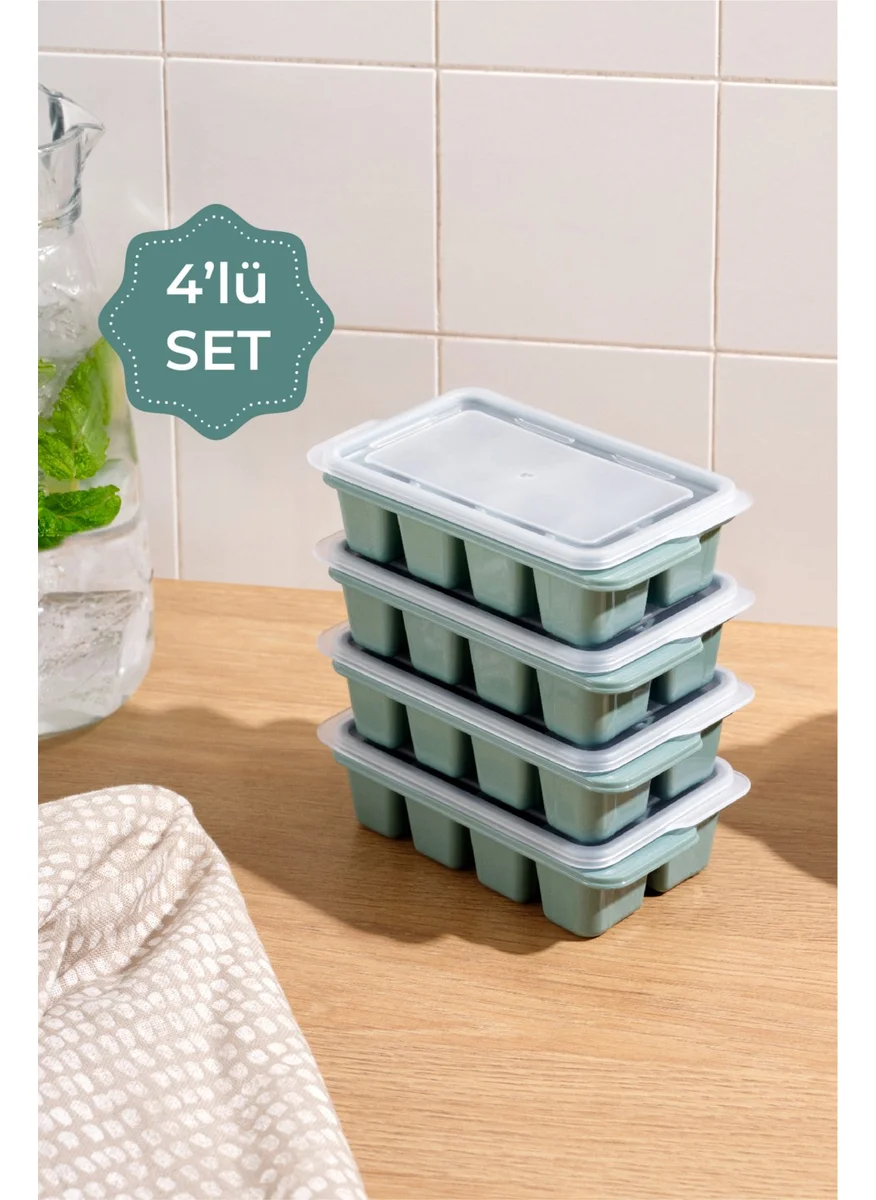 Vienev 4 Piece Transparent Lid Ice Cube Tray 8 Compartments Mint