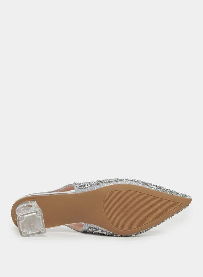 Take Two Silver Embellished Transparent Heel Sandals for Women | Best Price UAE