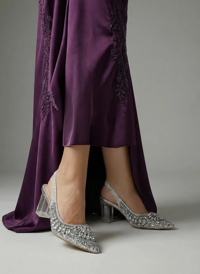 Take Two Silver Embellished Transparent Heel Sandals for Women | Best Price UAE
